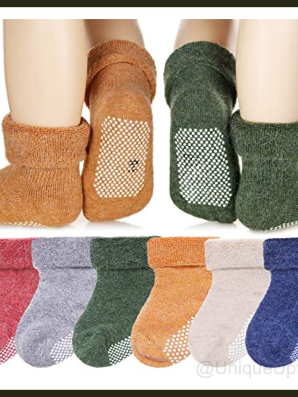Merino Wool Non Slip Toddler Socks 6 Pairs Warm Gripper Crew Socks